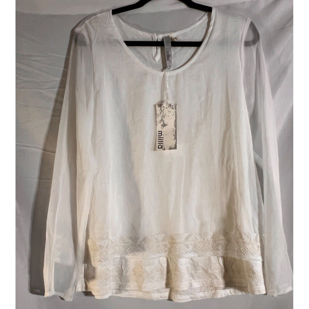 Miilla Womens 2 Piece Tunic Top Set L White Floral Lace Adjustable Strap NWT